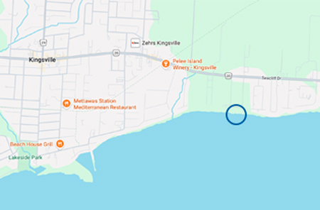 Approximate location of Kingsville on the Lake near downtown Kingsville